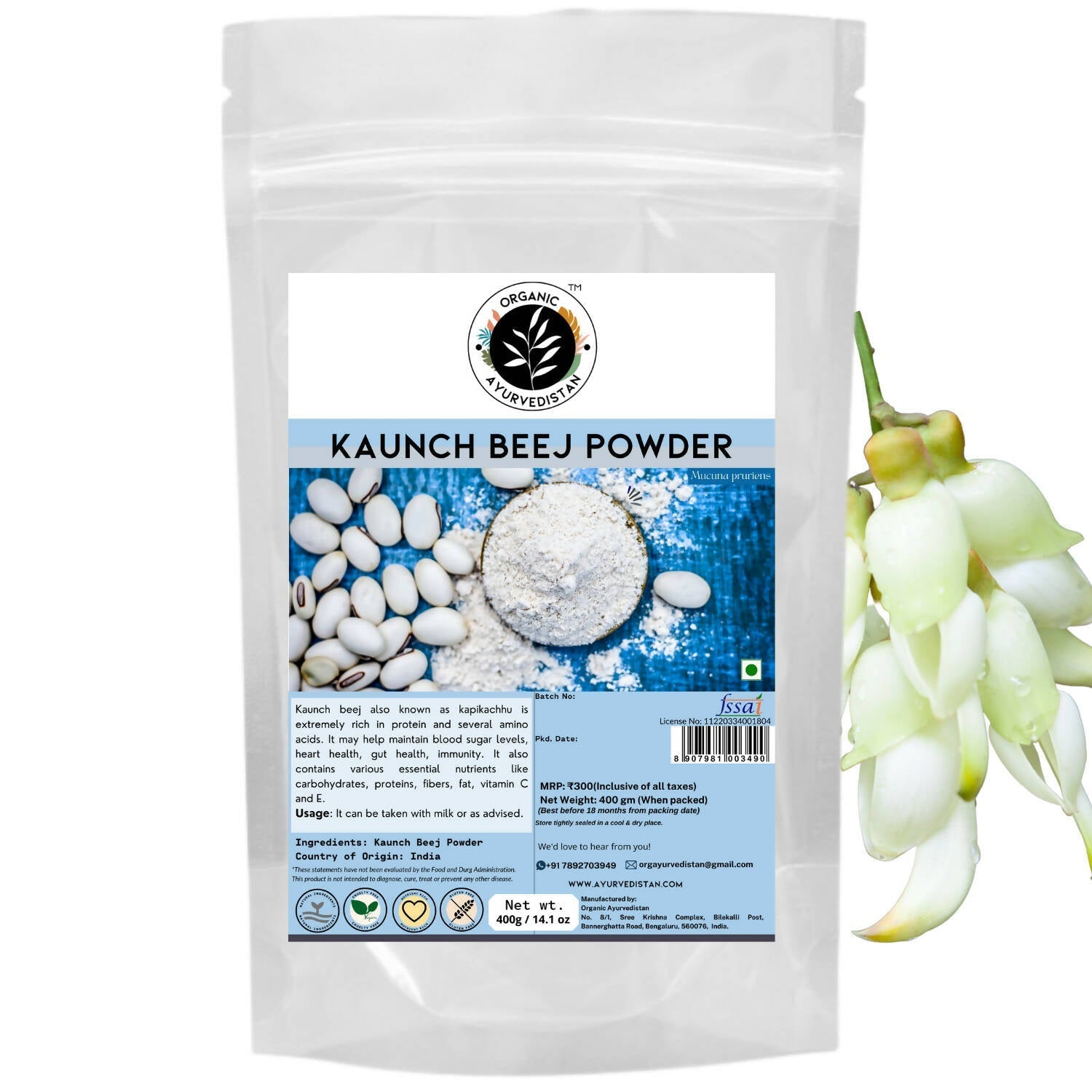 Organic Ayurvedistan Kaunch Beej Powder 