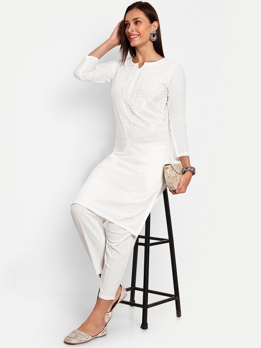 ADA Floral Embroidered Chikankari Kurta 