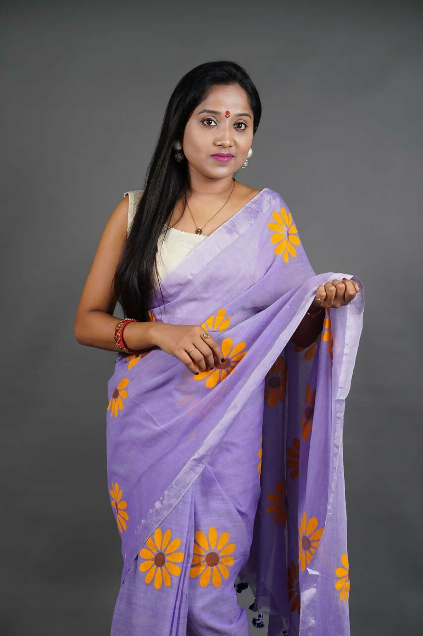 Exclusive Collection Light Violet Pure Cotton Grab2Buy With Sunflower Design 