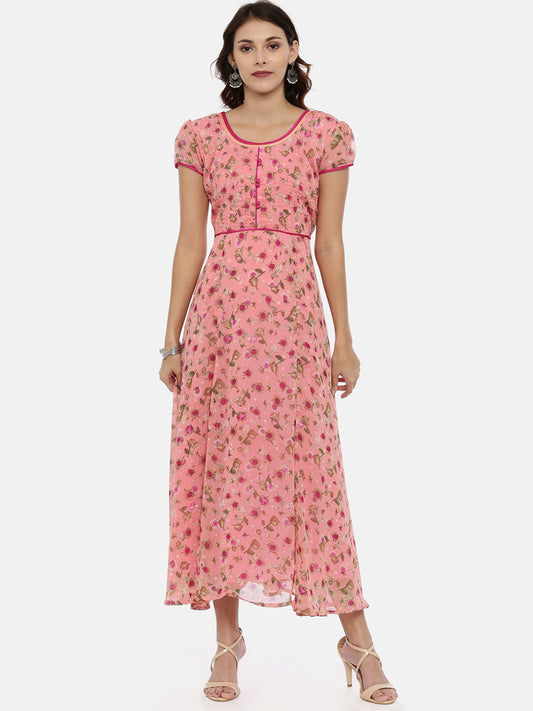 Souchii Women Pink Printed Fit And Flare Beautiful Dress 