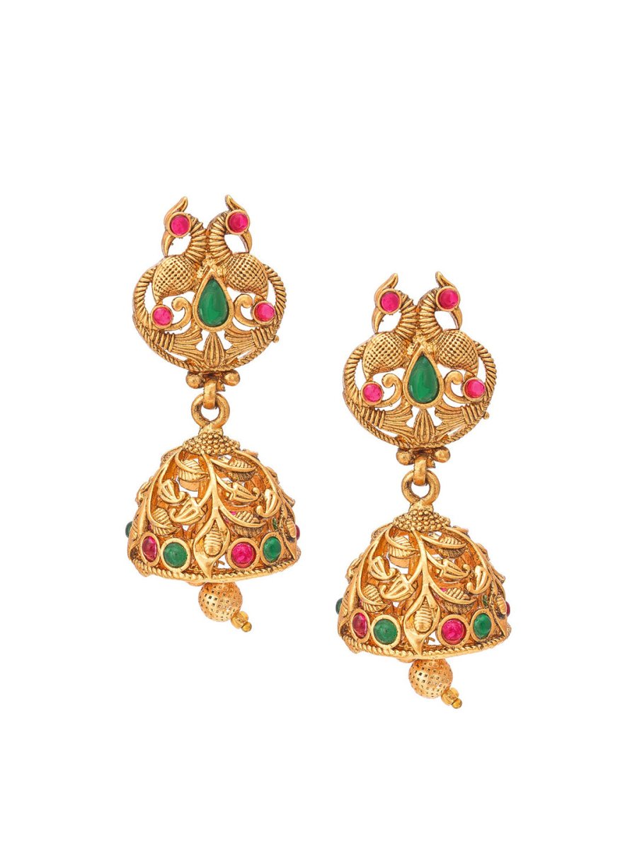 Aadita Gold-Plated Green & Pink Stone-Studded & Pearl Beaded Jewellery Set - Grab2buy