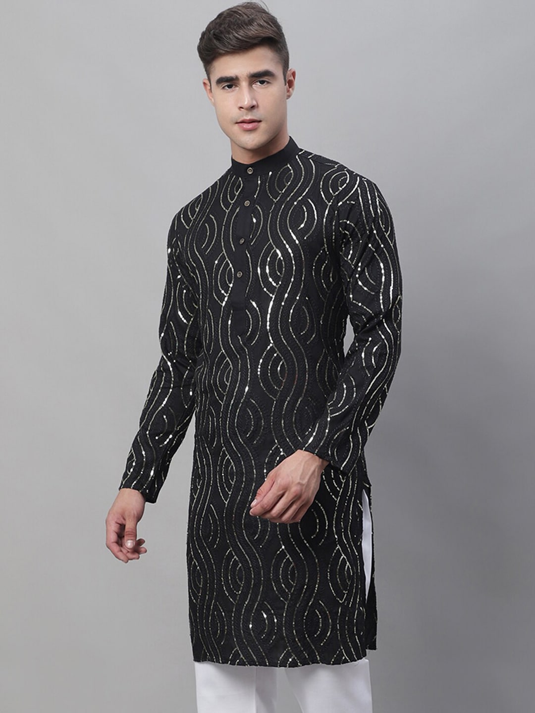 Sojanya Sequined Mandarin Collar Pure Cotton Kurta 