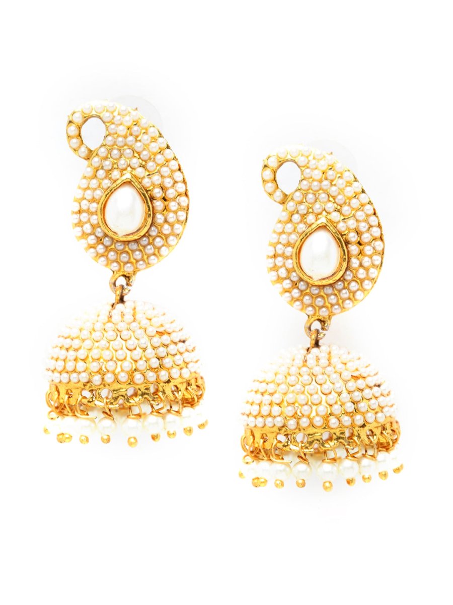 Anikas Creation Off-White & Gold-Plated Contemporary Jhumkas - Grab2buy