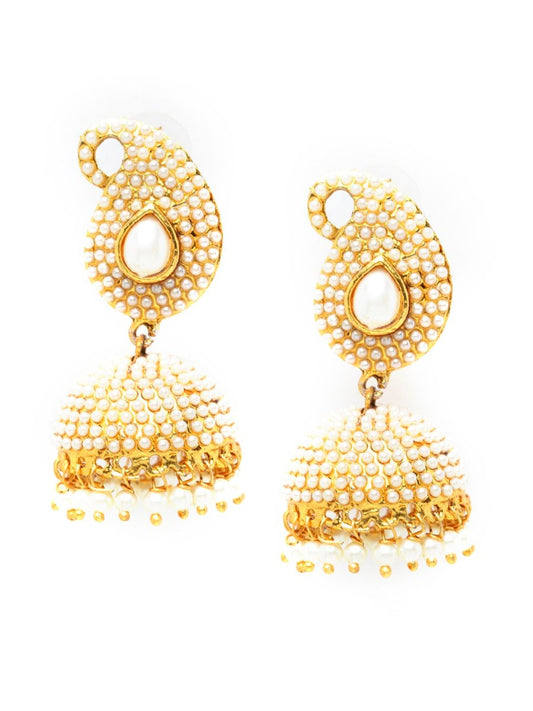 Anikas Creation Off-White & Gold-Plated Contemporary Jhumkas - Grab2buy