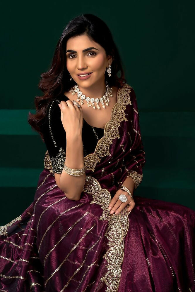 Joban Fashion Purple Net Party Wear Sarees