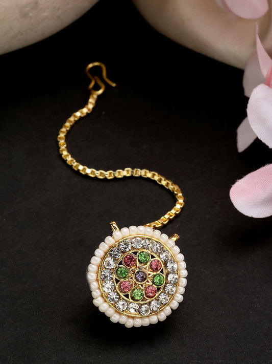 NVR Women's Multicolor CZ Stone-Studded Borla Maang Tikka