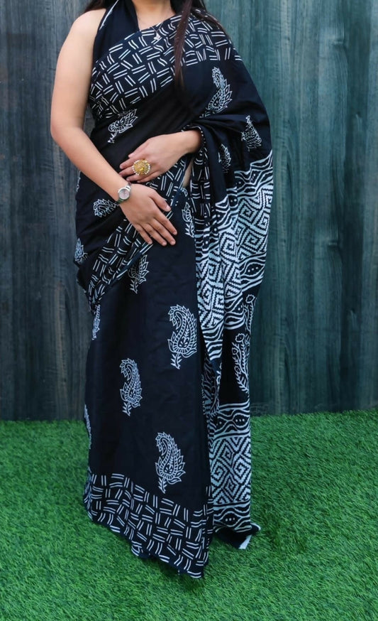 Exclusive Collection Black White Beautiful Mulmul Cotton Grab2Buy 