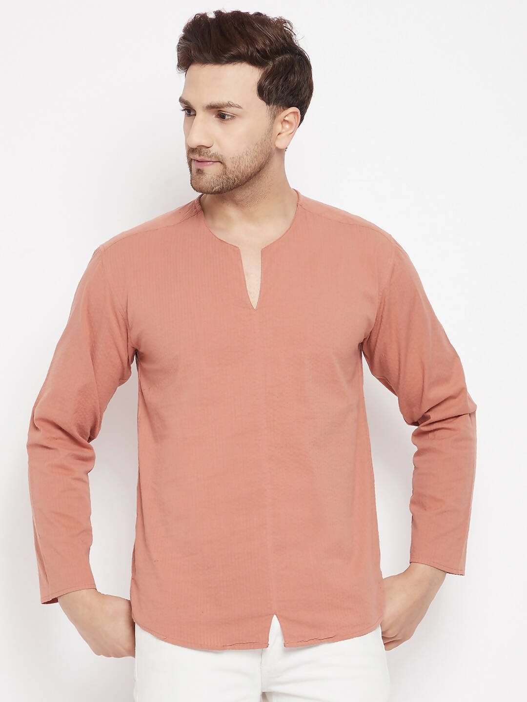 Even Apparels Brown Pure Cotton Men's Kurta With Slit Neckline 