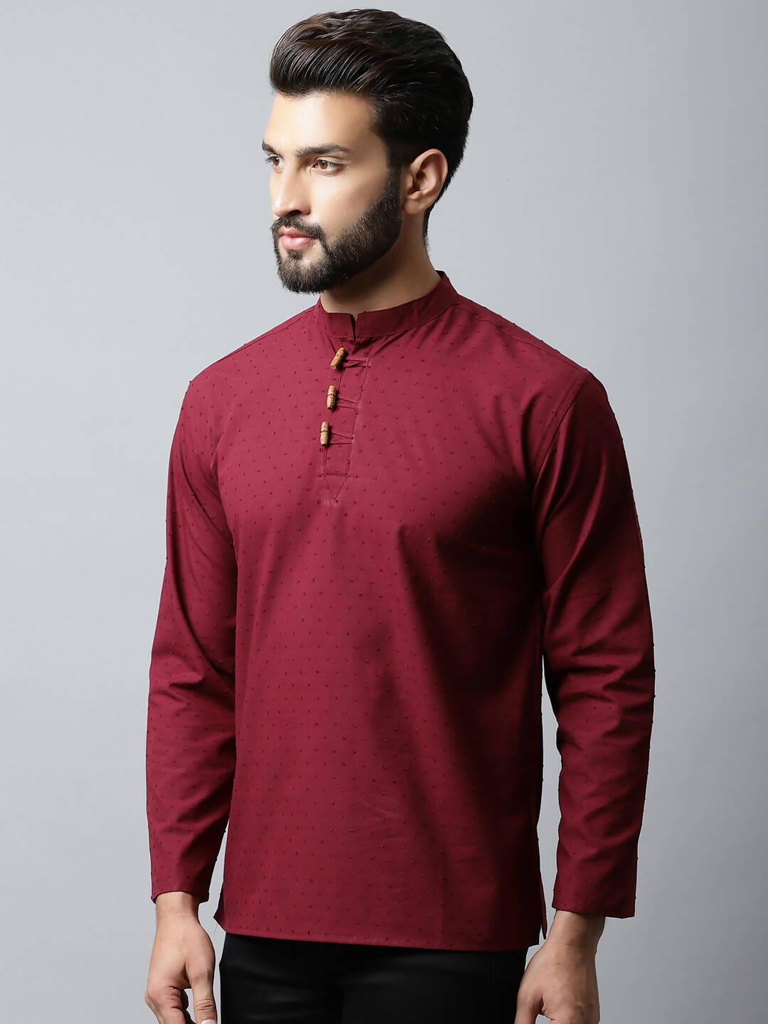 Even Apparels Maroon Color Pure Cotton Men's Kurta With Side Placket (SLD1182)