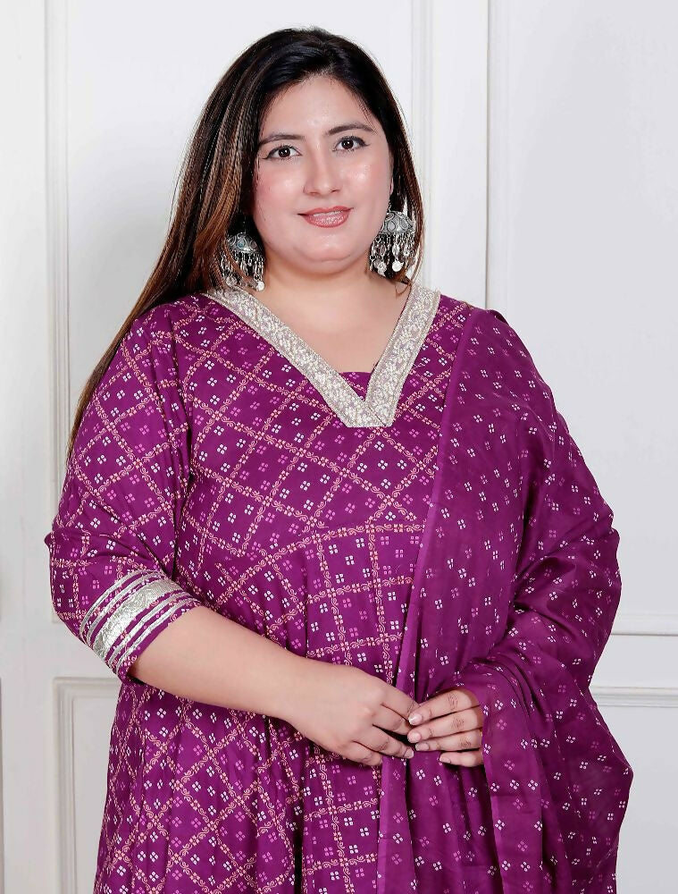 Miravan Plus Size Women'S Embroidered Bandhani Ethnic Anarkali Kurta And Dupatta
