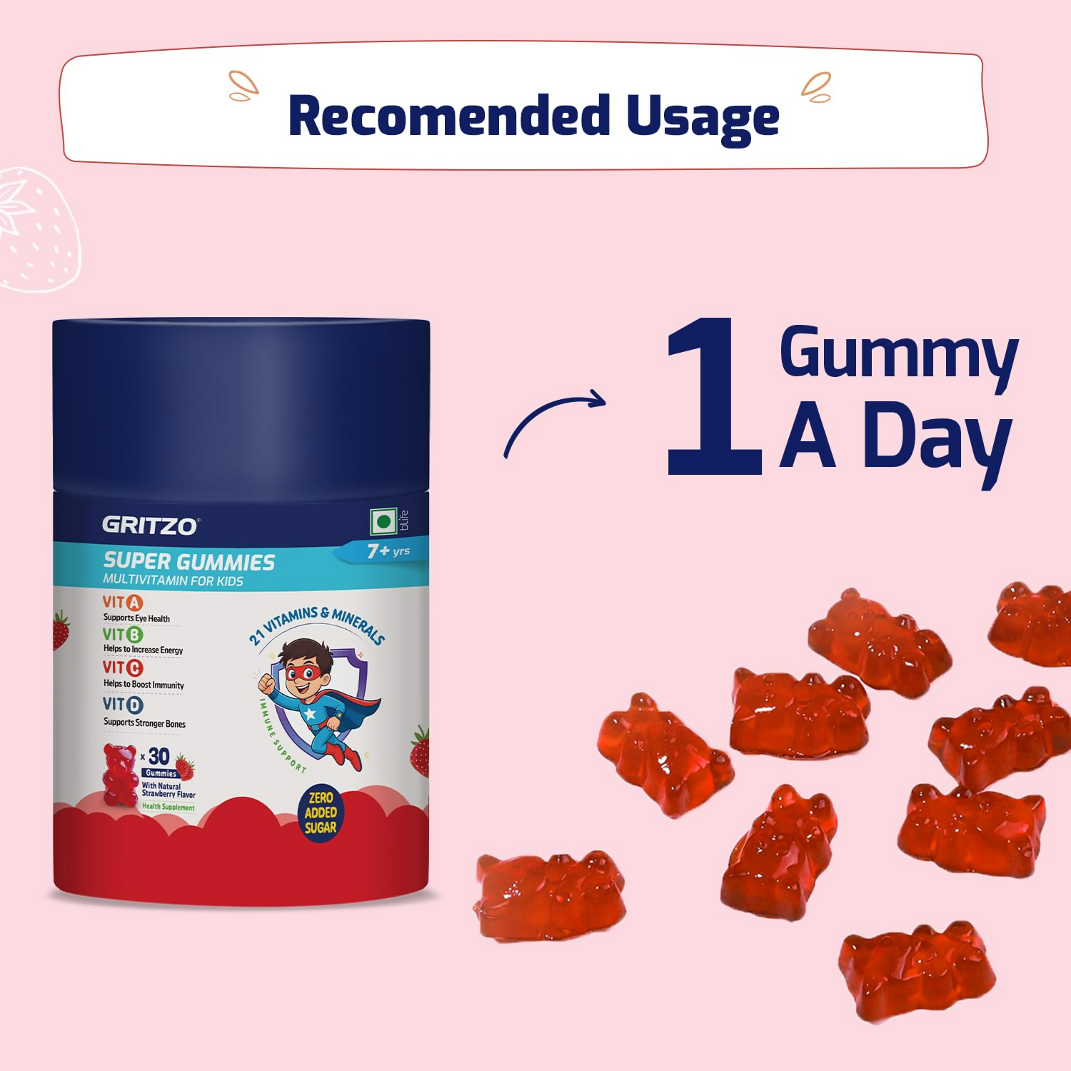 Gritzo Super Gummies Multivitamin (7+y Kids) (Strawberry Flavour)