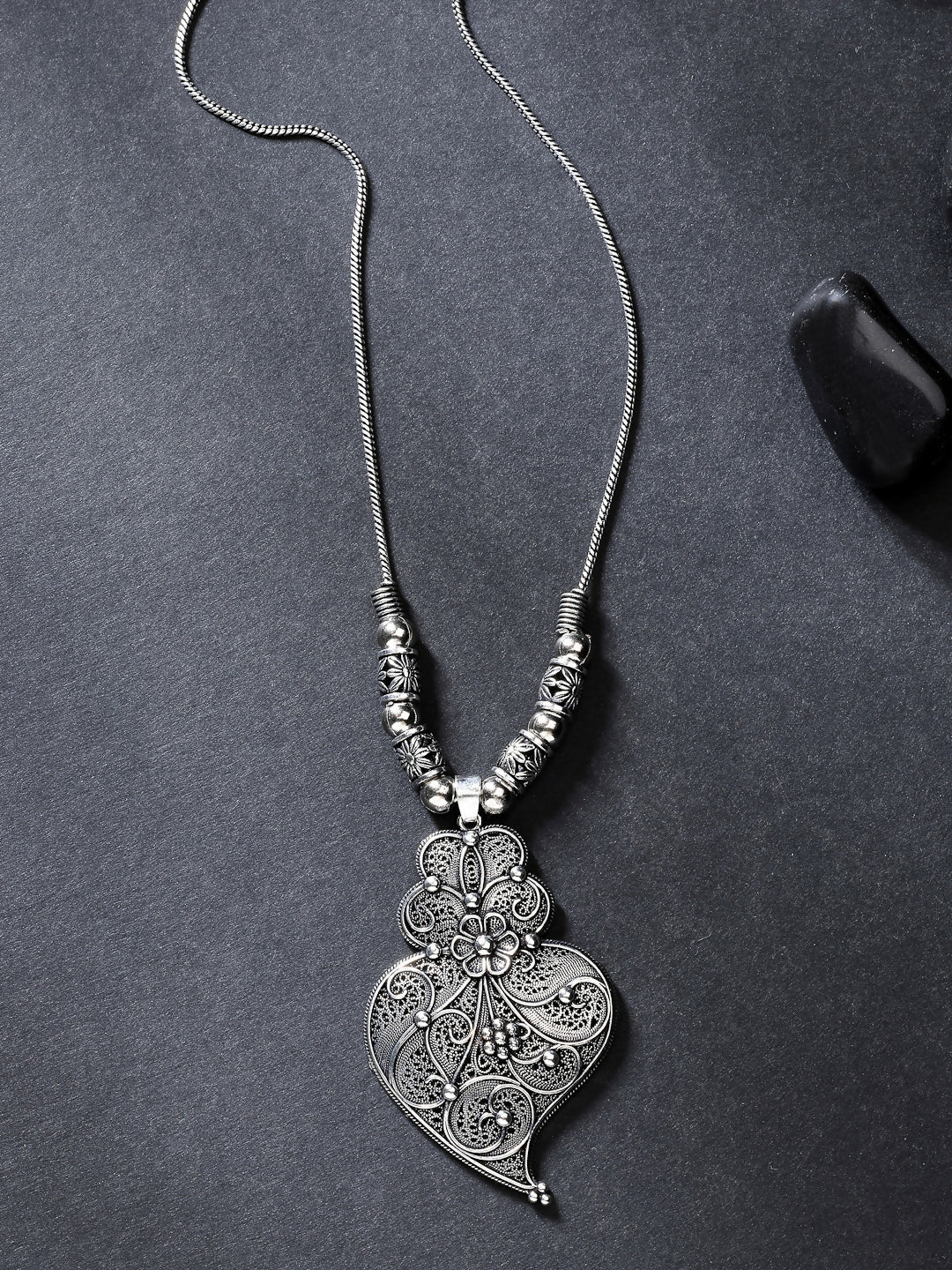 NVR Women's Silver-Toned German Silver Oxidised Pendant with Chain 