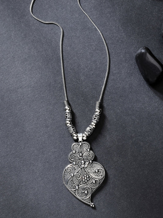 NVR Women's Silver-Toned German Silver Oxidised Pendant with Chain 