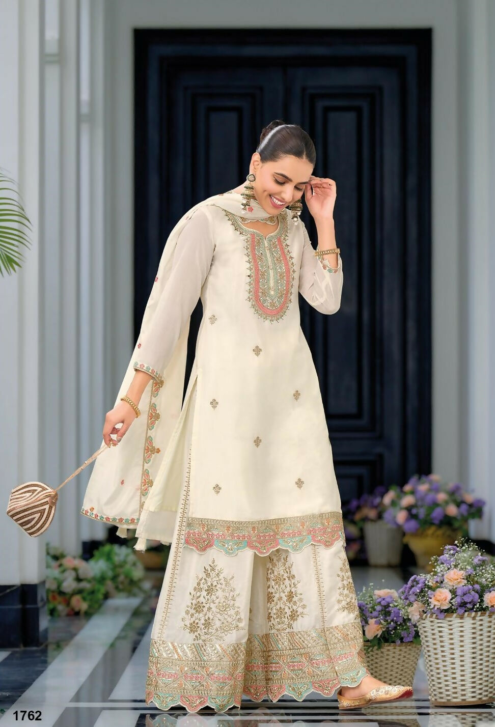 Anaita White Premium Embroidered Chinon Readymade Salwar Suit (Free Size)