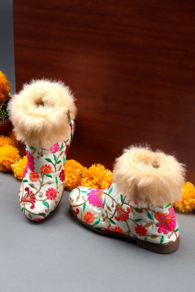 Tiny Bugs Girls Embroidered Anckle Ethnic Boots-Beige  Grab2Buy Tiny Bugs Grab2Buy