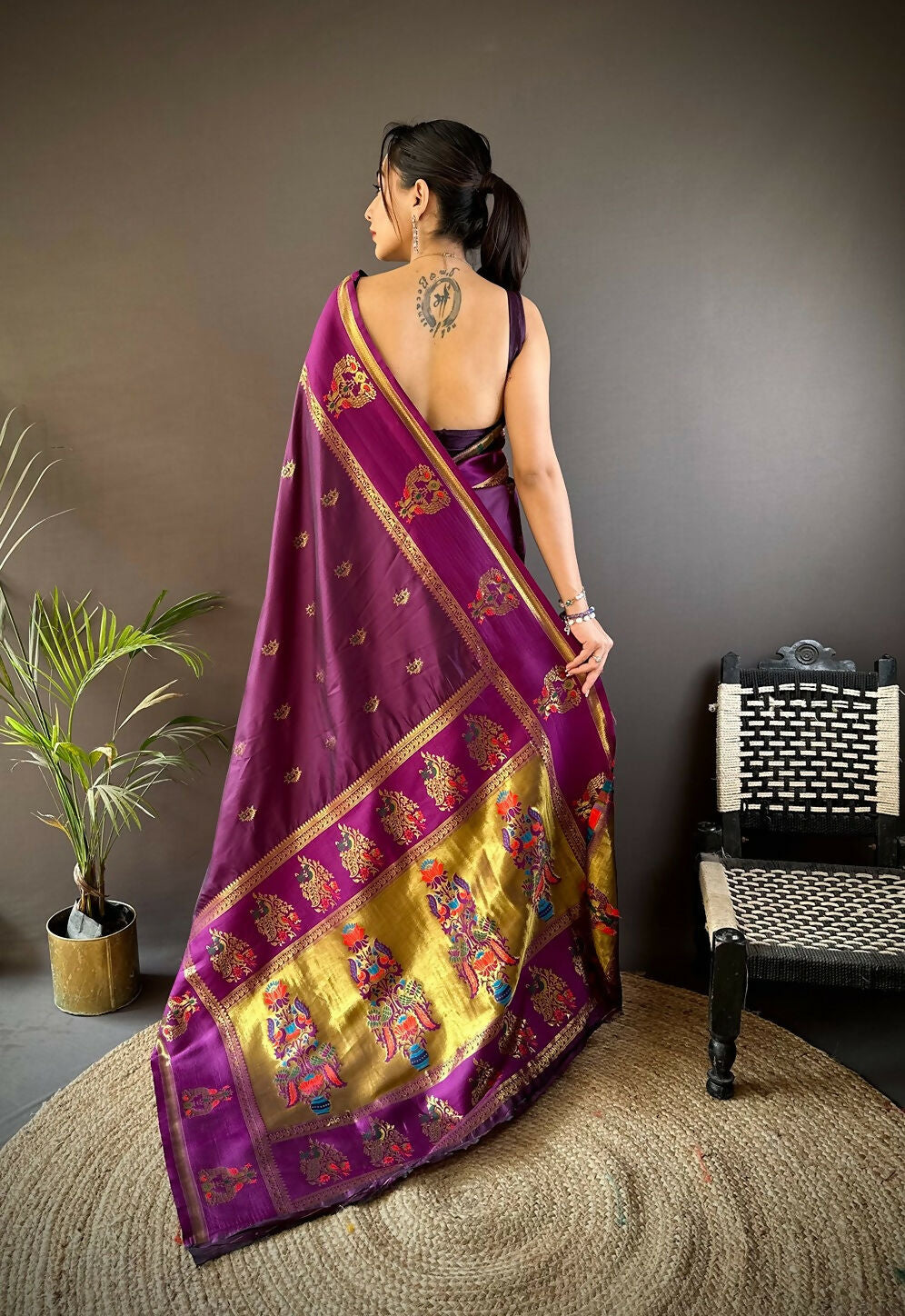 Joban Fashion Purple Meenakari Weaving Paithani Sarees