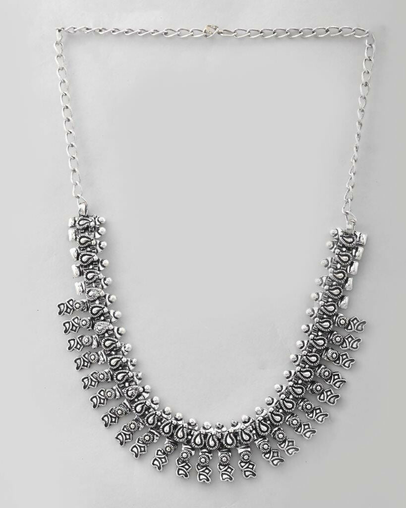 VOJ Silver-Toned Silver-Plated Oxidized Necklace 