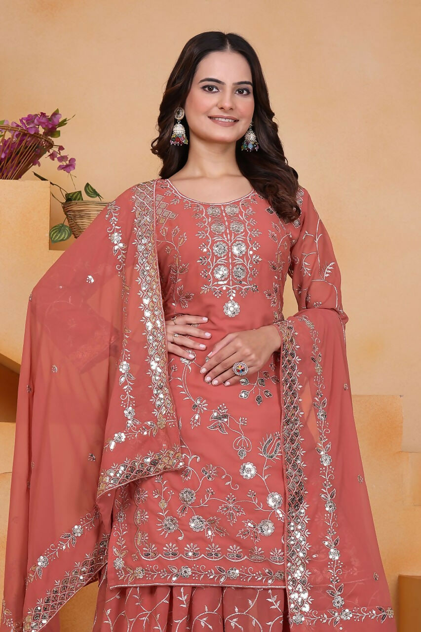 Joban Fashion Pink Georgette Embroidered Sharara Set