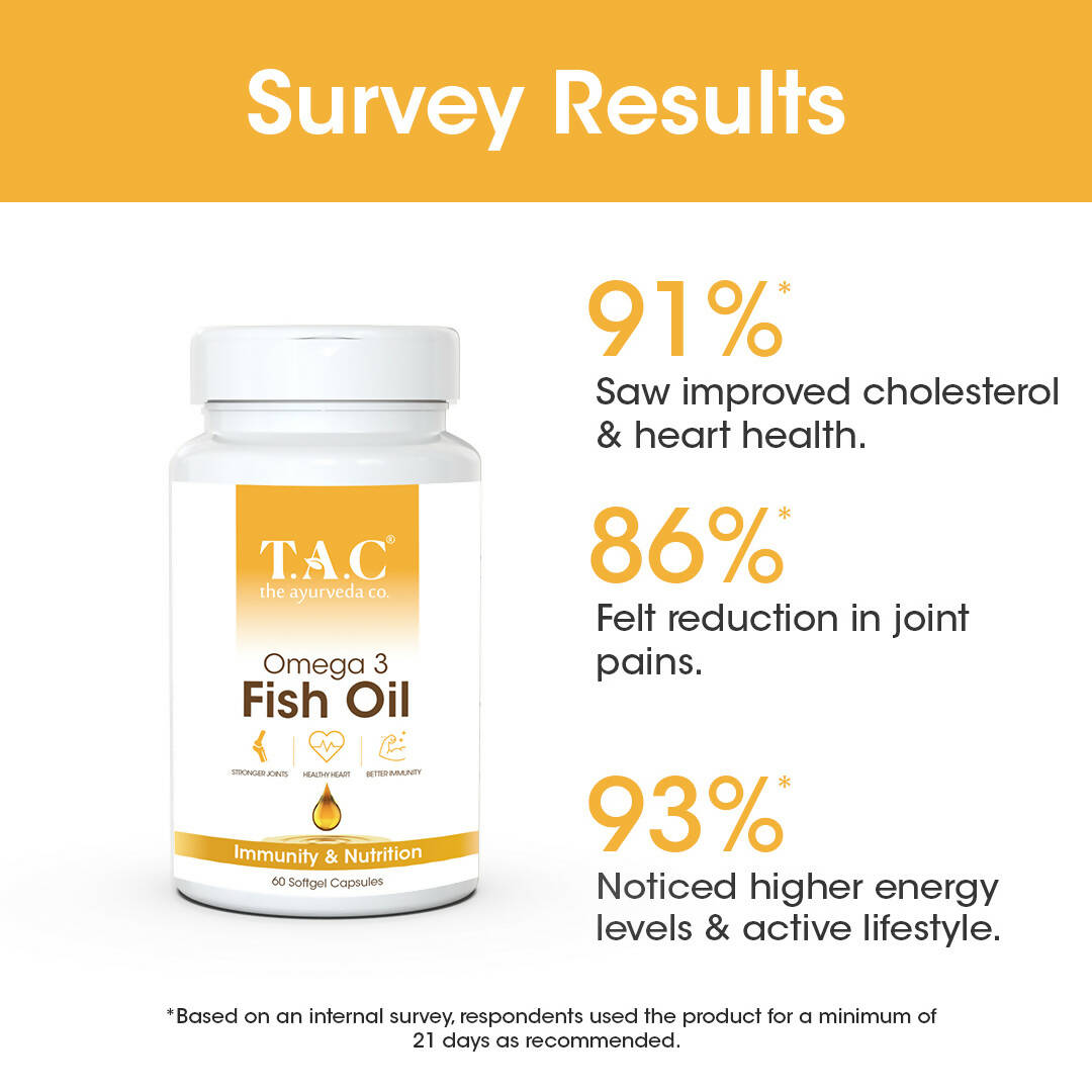 TAC - The Ayurveda Co. Omega 3 Fish Oil Soft Gel Capsules - Grab2buy