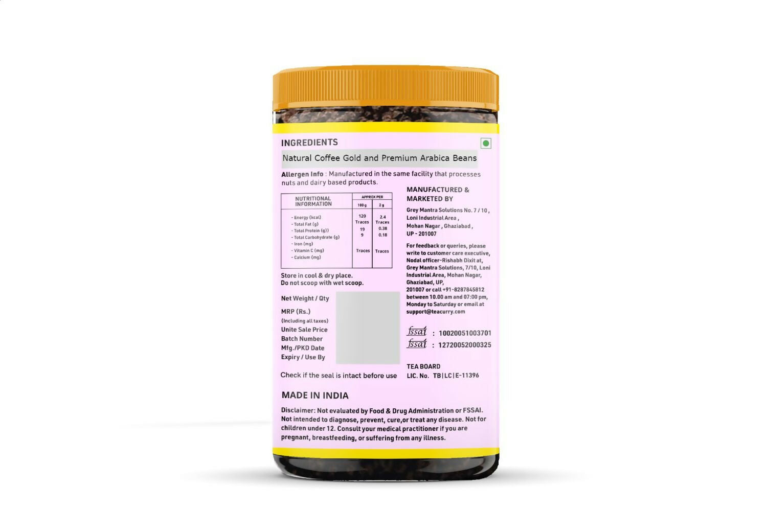 Teacurry Gold Instant Coffee Powder - Arabica Freeze Dried Coffee for Instant Hot & Cold Coffee - Grab2buy