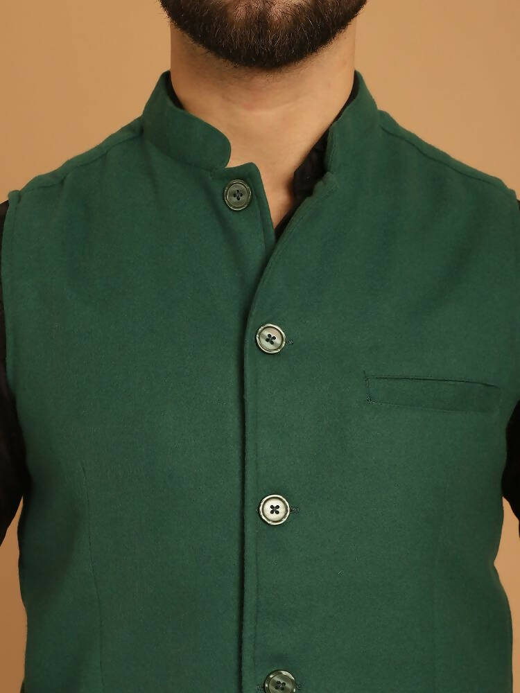 Even Apparels Pure Wool Nehru Jacket - Green 