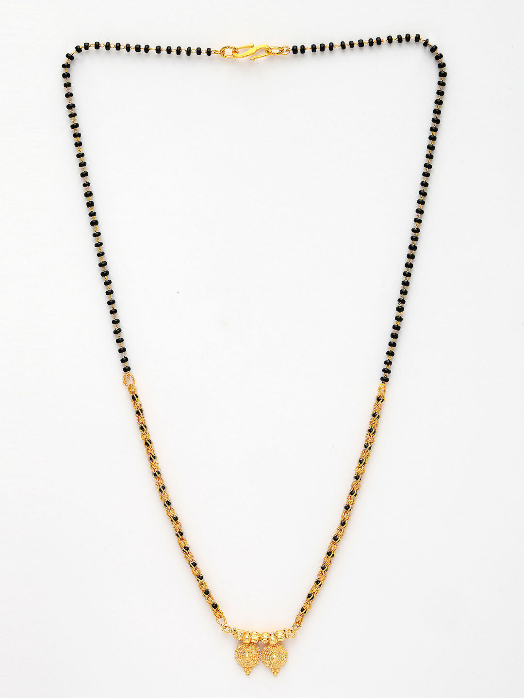 NVR Women's Set of 5 Gold-Polished Black Beaded Mangalsutra 