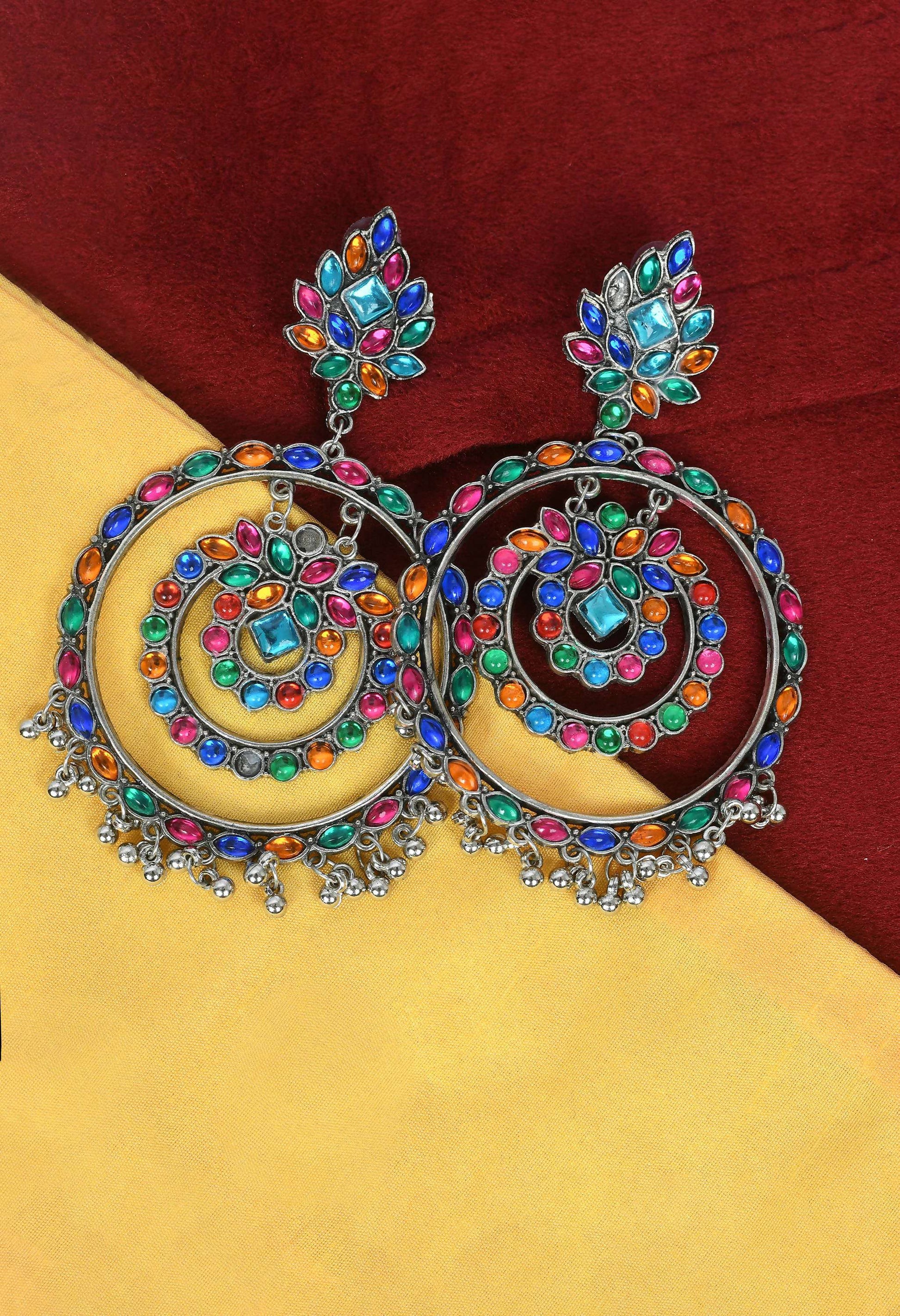 Mominos Fashion Johar Kamal Women's Multi Colour Kundan Circles Earrings 