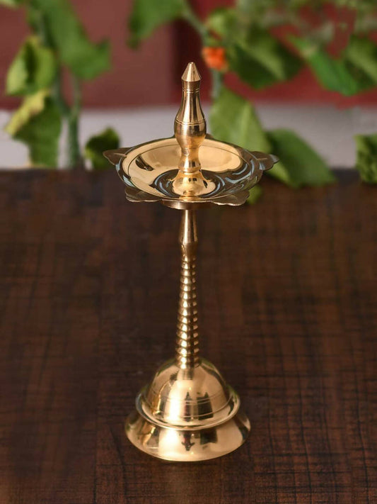 CraftVatika Gold-Toned Fancy Kerala Diya Oil Lamp Stand For Puja Diwali 