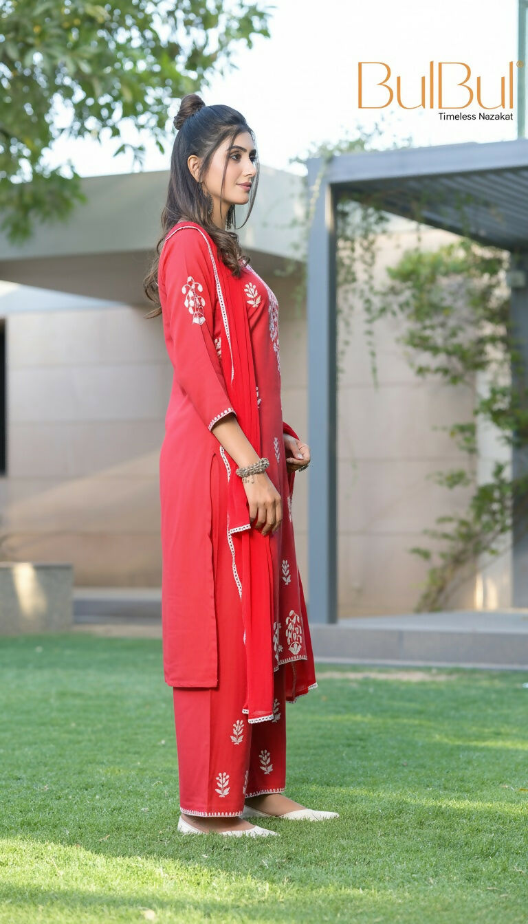 BulBul Akshyani Rust Rayon Kurta Set with Dupatta 