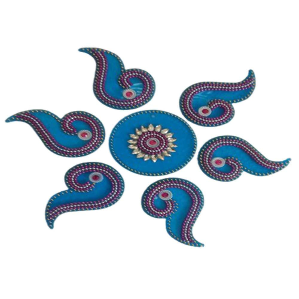 Kundan HandiKrafts Handcrafted Light Skyblue Colour Kundan Rangoli - Grab2buy
