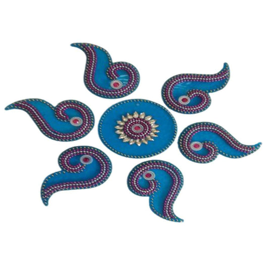 Kundan HandiKrafts Handcrafted Light Skyblue Colour Kundan Rangoli - Grab2buy