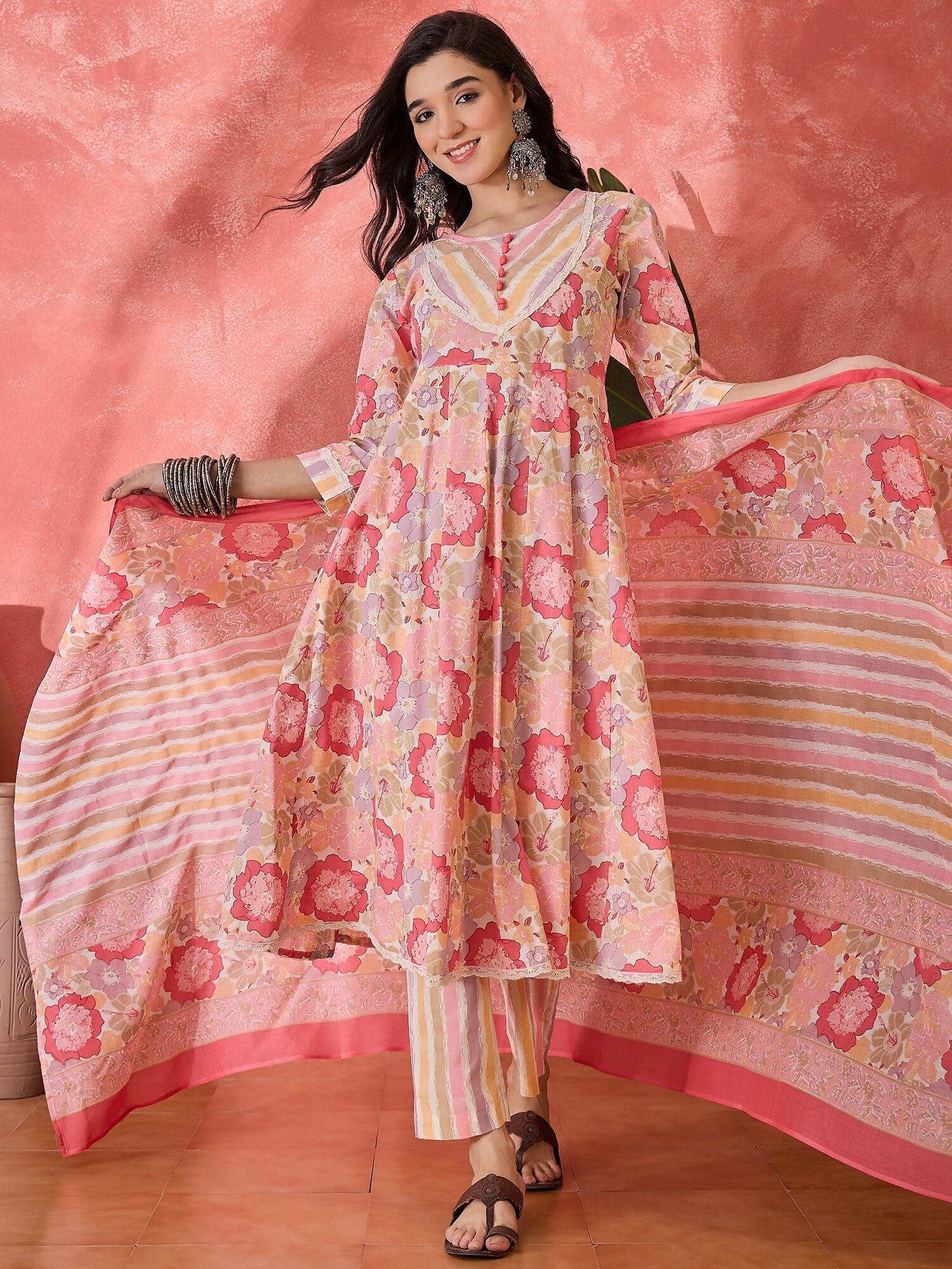 Joban Fashion Printed Pink Pure Cotton Kurta Set