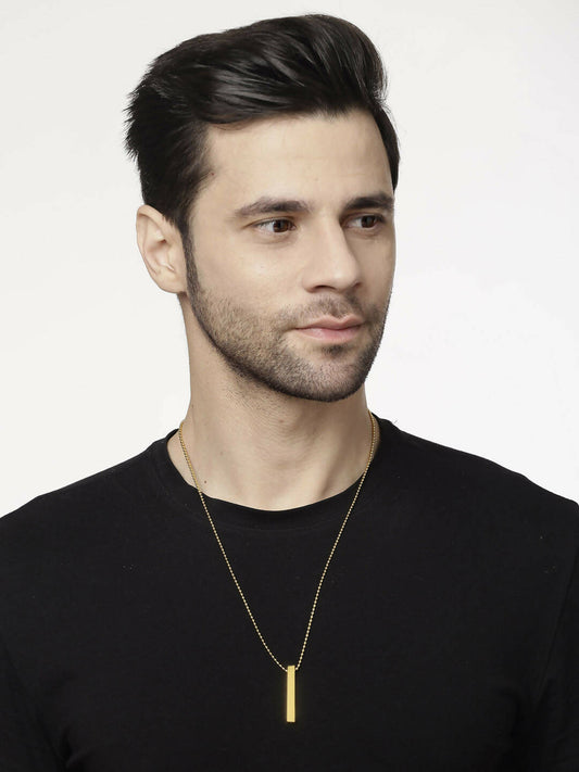 NVR Men Gold-Polished Geomatric Pendent With Chain 
