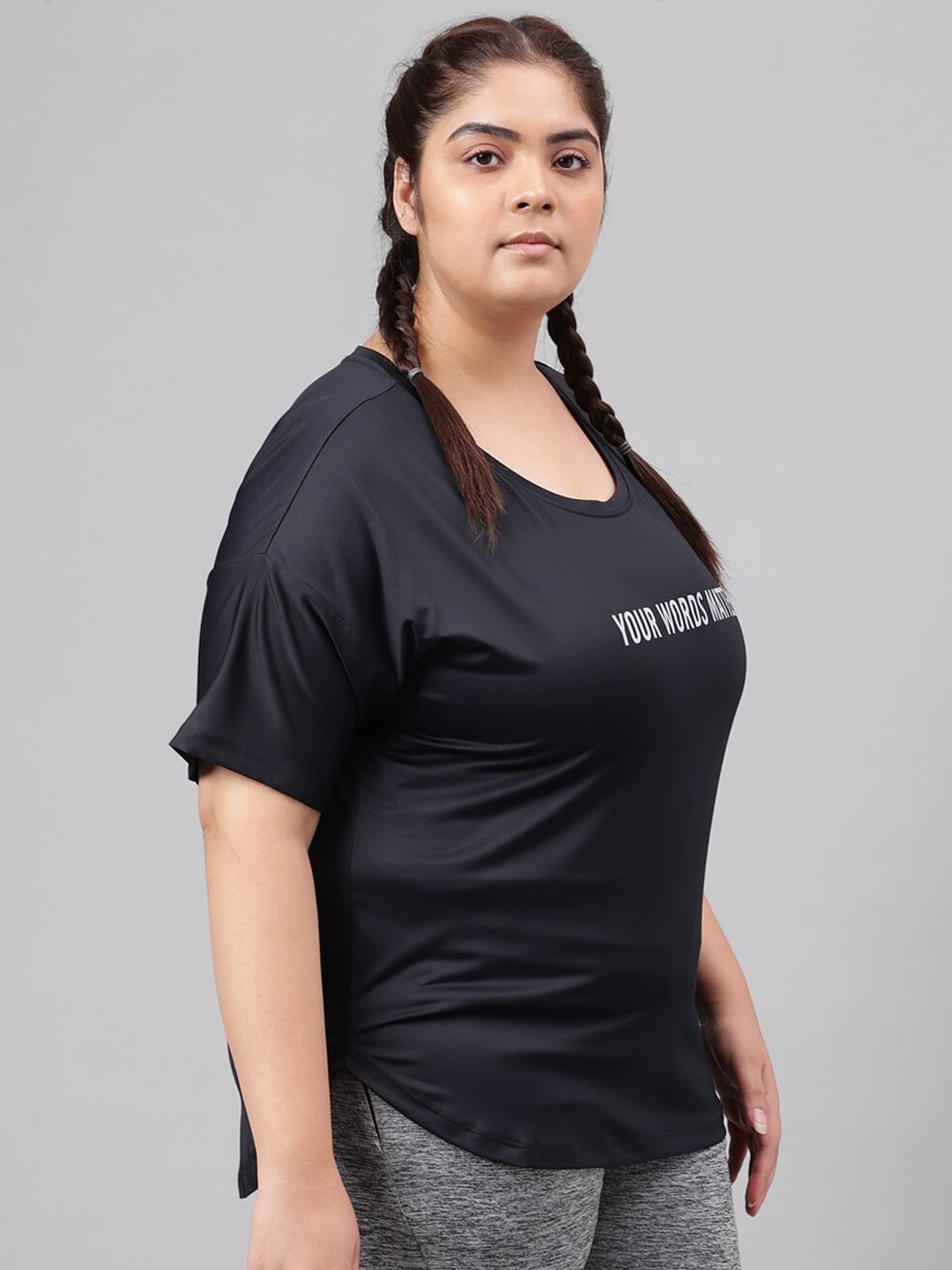 MKH Plus Size Typography Printed Dri-FIT Relaxed Fit Drop-Shoulder Sleeves Gym T-shirt 