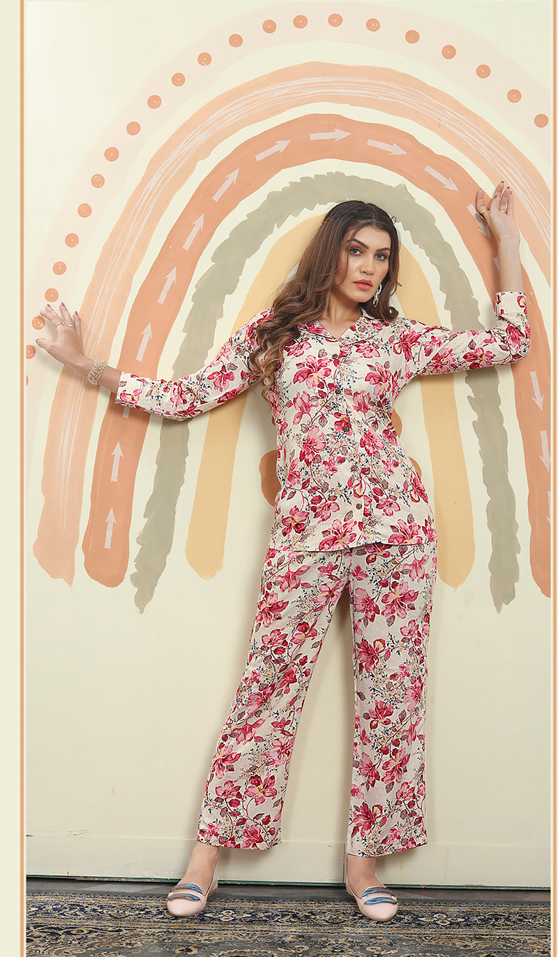 Monjolika Fashion Pink Color Printed Rayon Designer Co Ord Set 