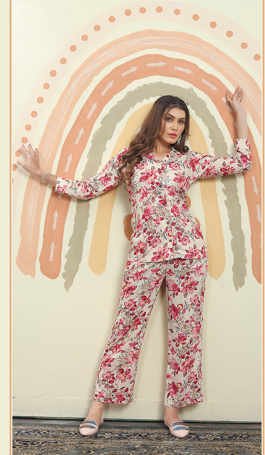 Monjolika Fashion Pink Color Printed Rayon Designer Co Ord Set 