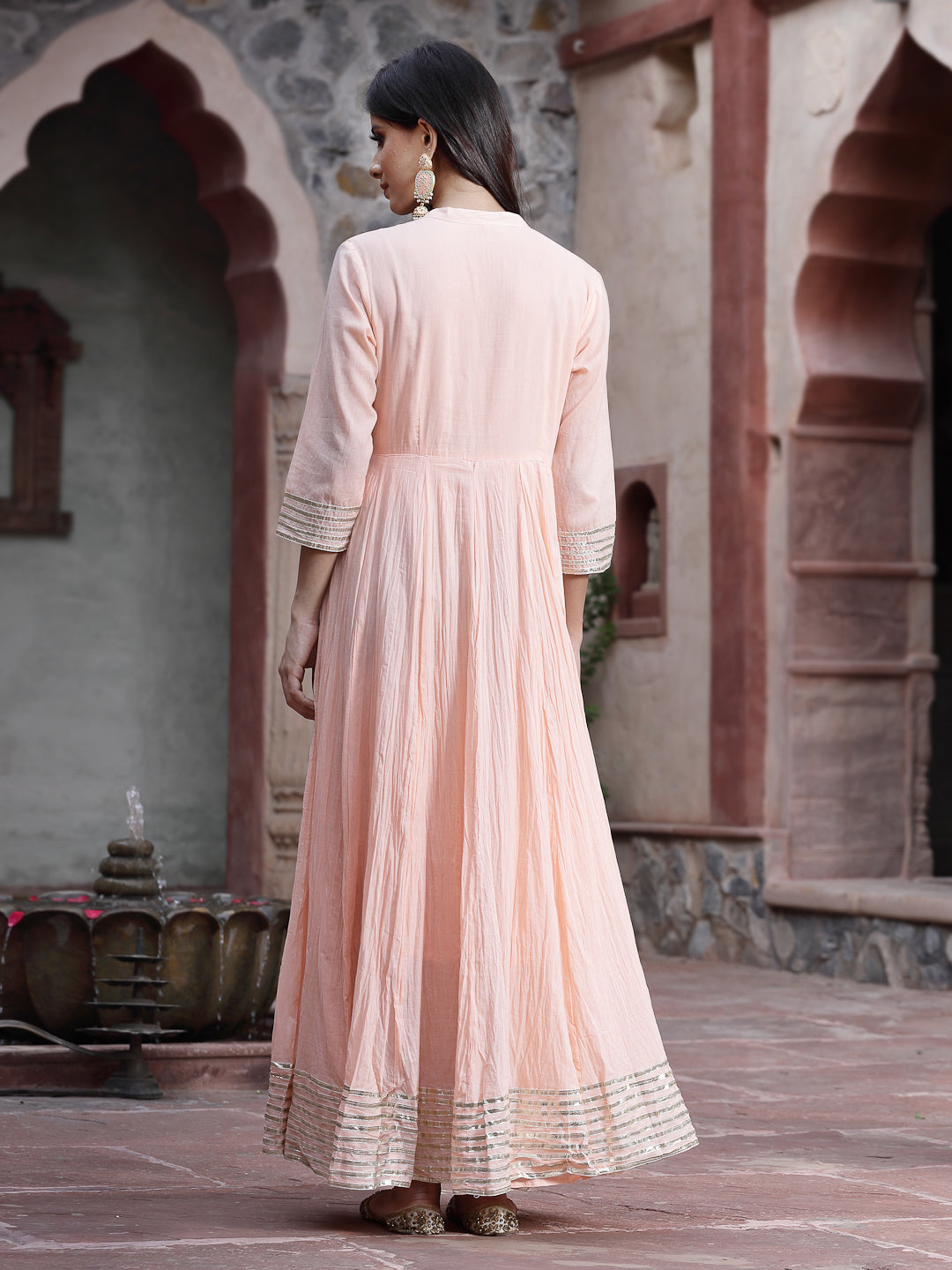 Juniper Women Peach Cotton Solid Flared Dress