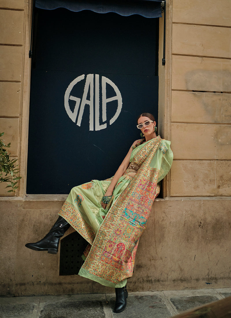 Monjolika Fashion Light Green Color Woven Festival Wear Saree