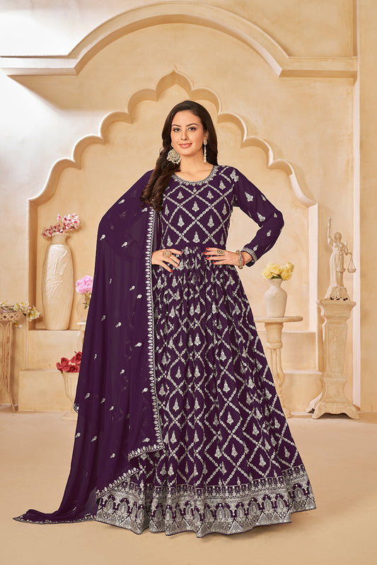 Monjolika Fashion Embroidered Party Wear Purple Salwar Suit