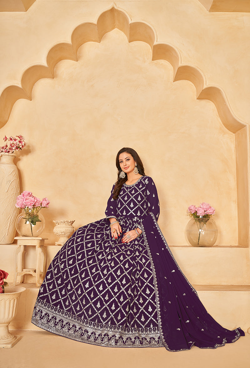 Monjolika Fashion Embroidered Party Wear Purple Salwar Suit