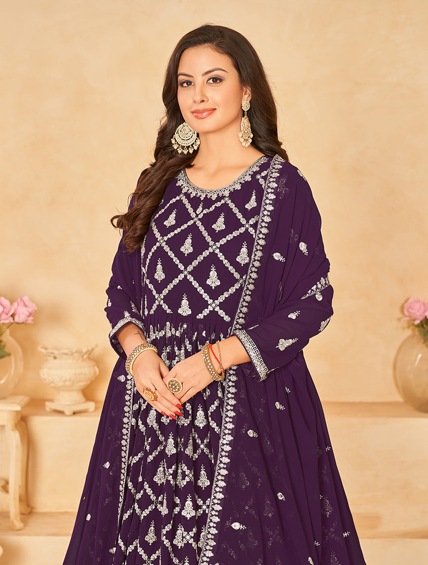 Monjolika Fashion Embroidered Party Wear Purple Salwar Suit