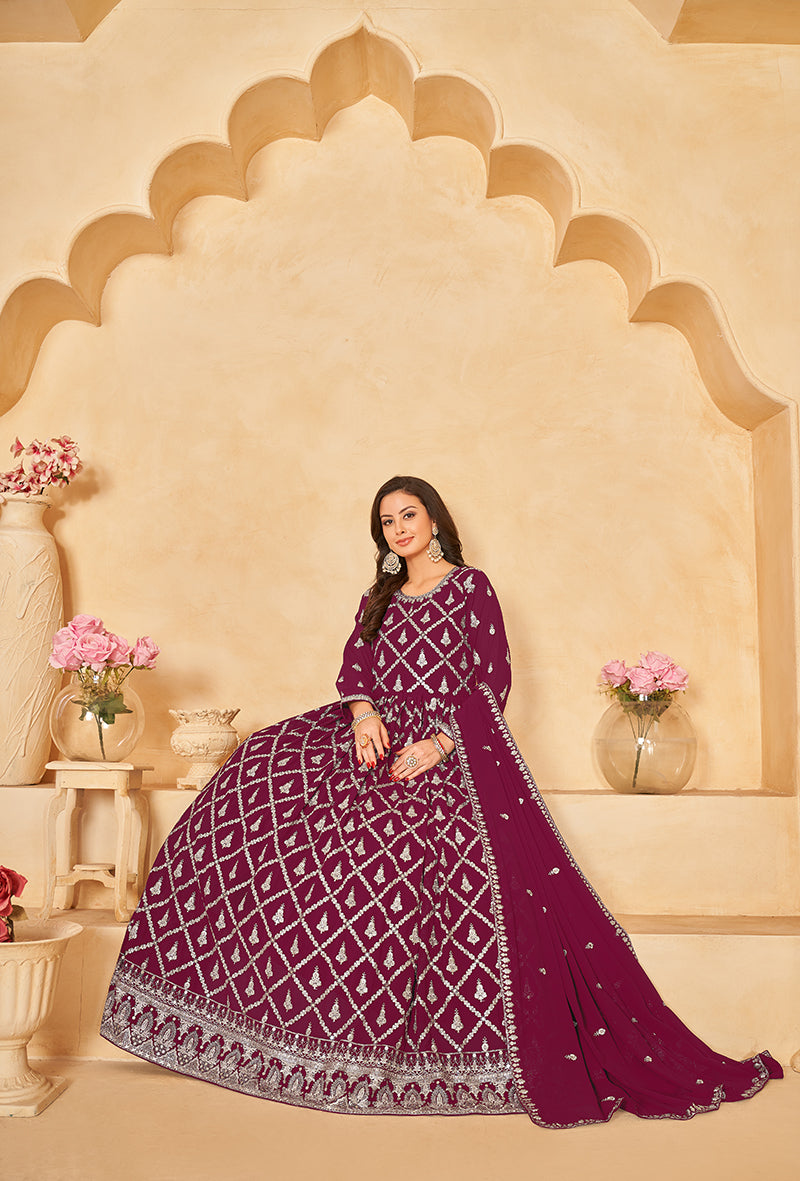 Monjolika Fashion Embroidered Party Wear Magenta Salwar Suit