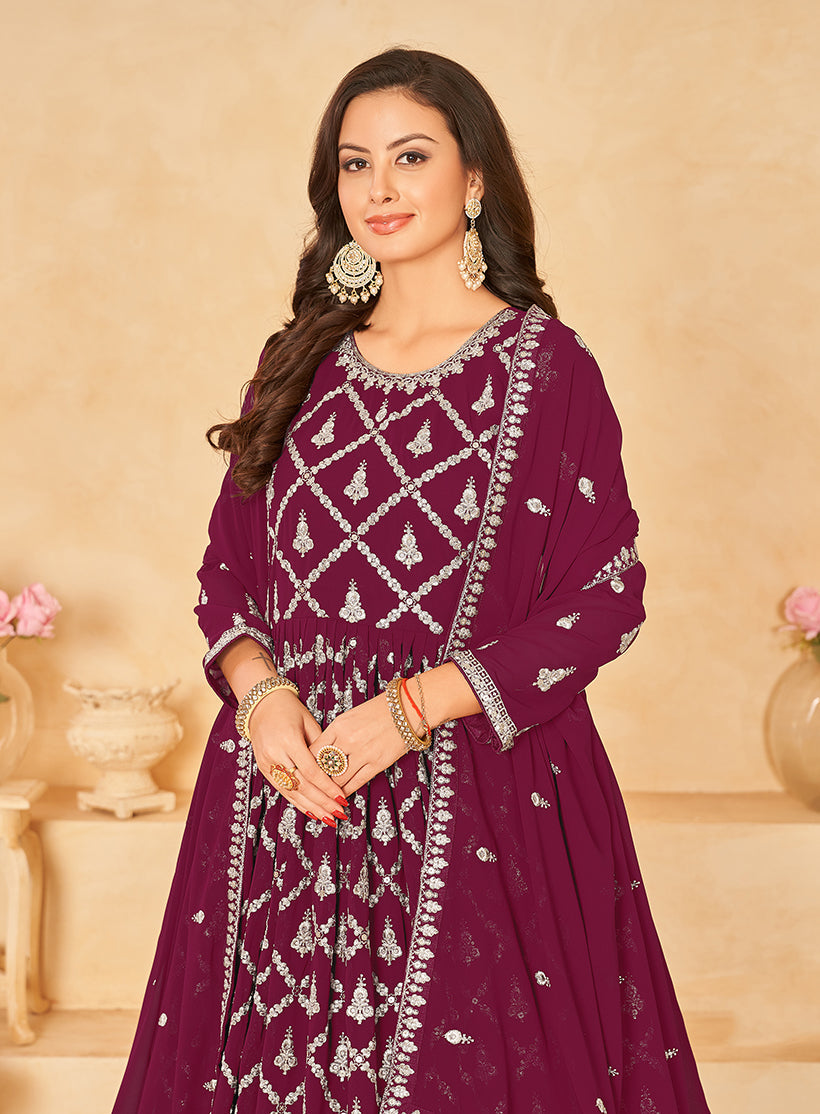 Monjolika Fashion Embroidered Party Wear Magenta Salwar Suit