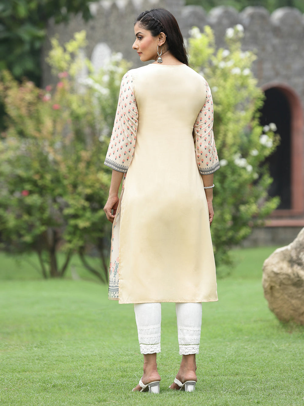 Juniper Women Off-White Crepe Casual Wear Digital Printed Straight Kurta