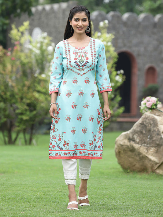 Juniper Women Green Crepe Casual Wear Digital Printed Straight Kurta
