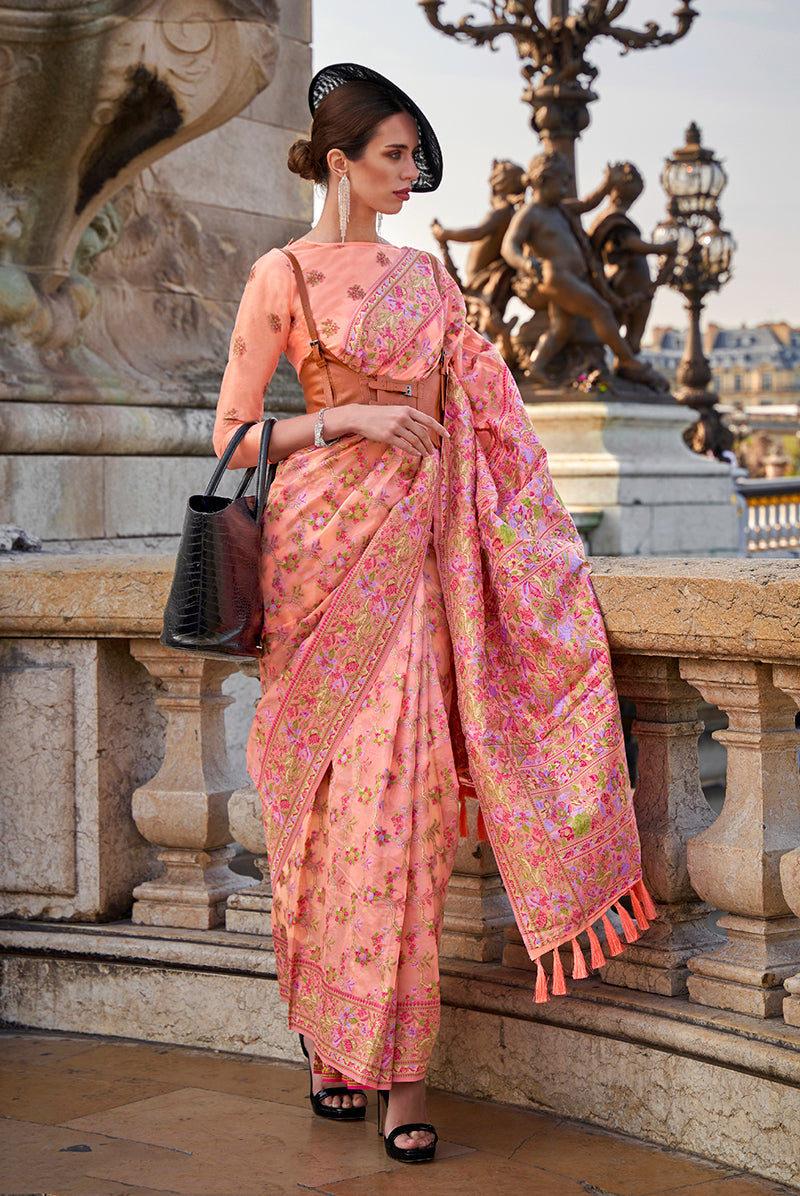 Monjolika Fashion Peach Emblished Organza Contemporary Saree