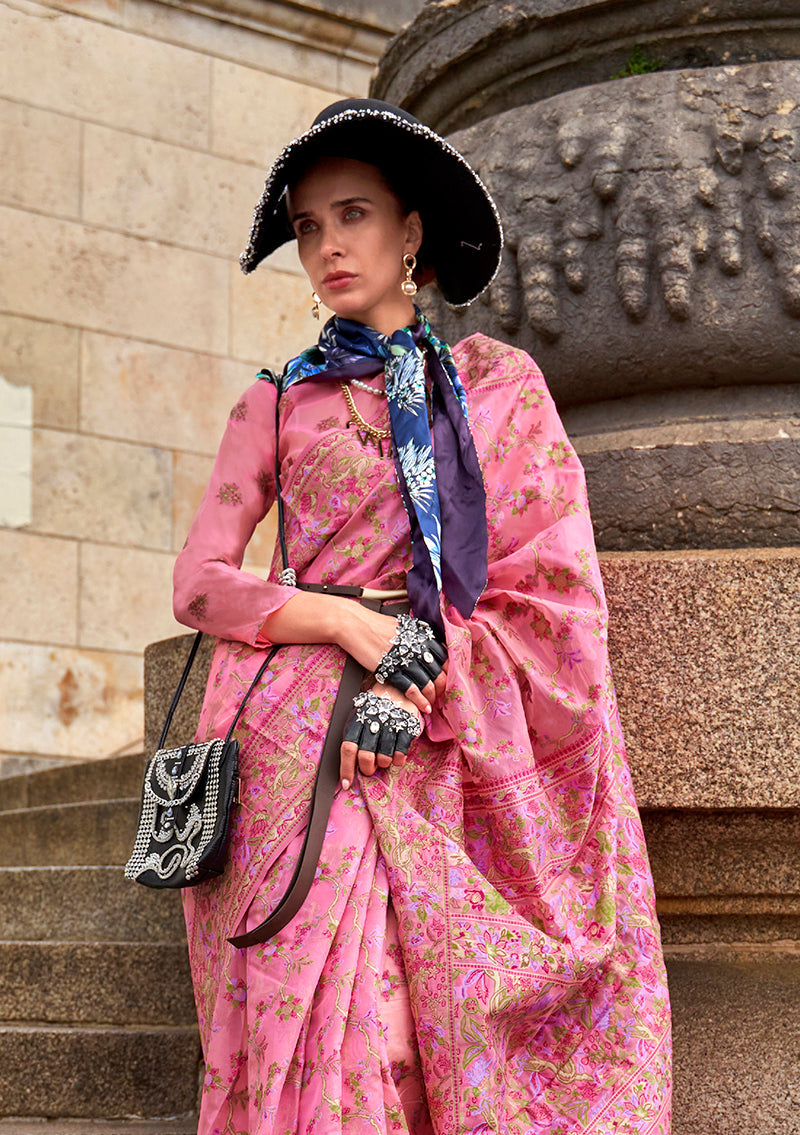 Monjolika Fashion Pink Emblished Organza Contemporary Saree