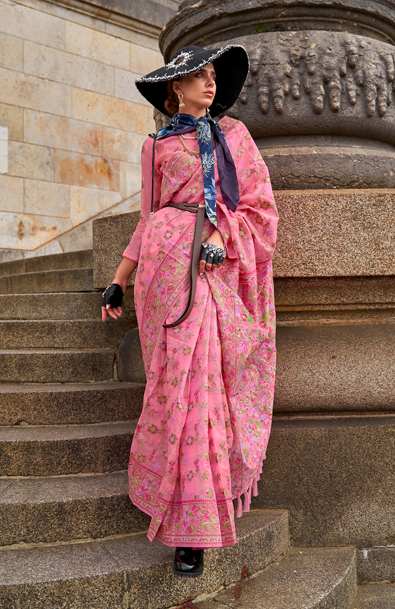 Monjolika Fashion Pink Emblished Organza Contemporary Saree