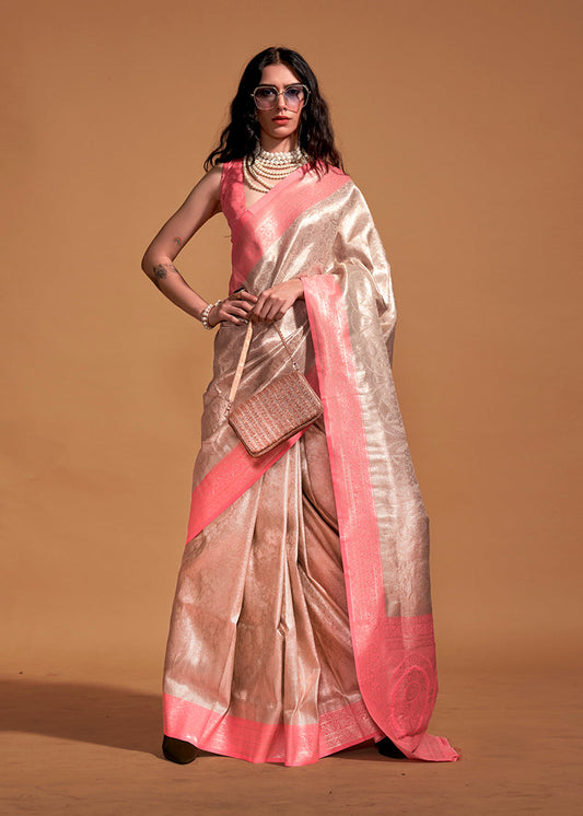 Monjolika Fashion Peach Kanjipuram Silk Woven Designer Saree