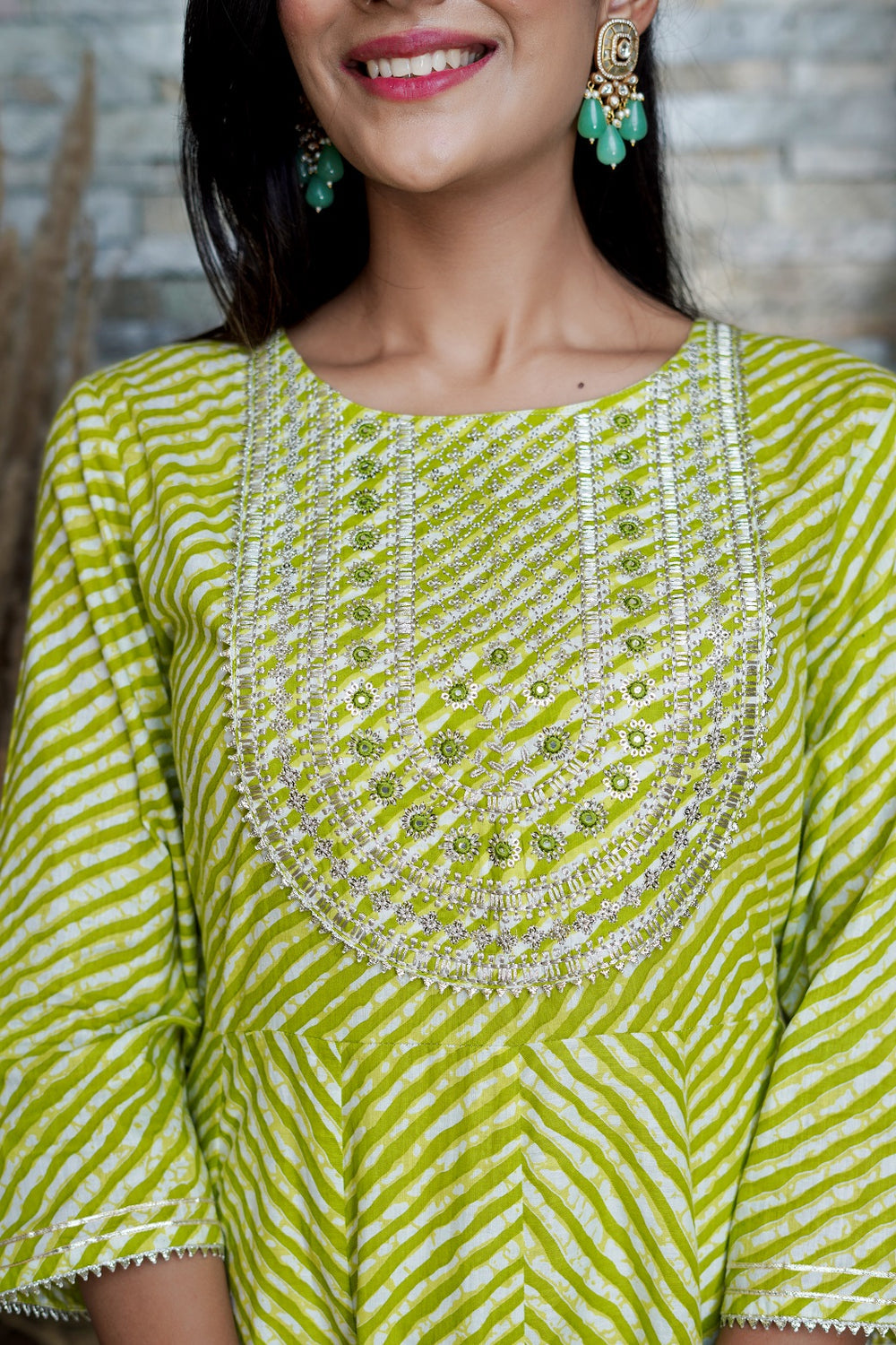 Juniper Women's Green Printed Flared Cotton Cambric Dress